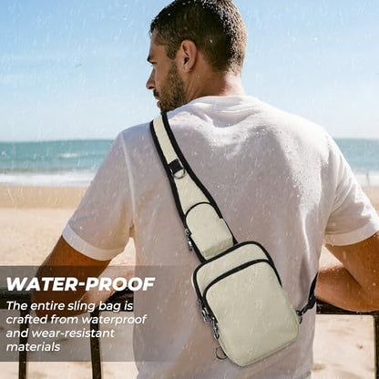 Anti-Theft Crossbody Sling Bag, RFID Blocking, Zipper Lock, Small - color: Beige