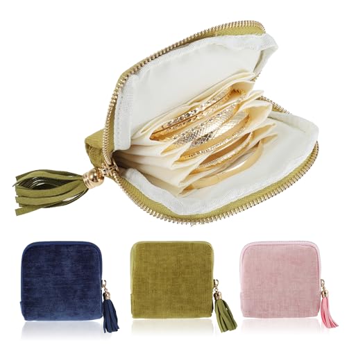 VOCOSTE Travel Jewelry Case, Portable Jewelry Organizer with 6 Independent Layers, Small Pouch Bag for Necklace Bracelet Rings Earring Storage, Women Gift Idea, Green - color: Green