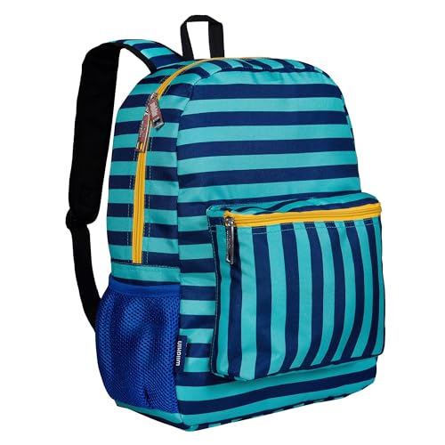Wildkin Kids 16 Inch Elementary School Backpack for Boys & Girls – Durable Padded Bag with Adjustable Straps for School, Travel & Everyday Use, Multiple Pockets, Ages 6–13 – Blue Stripes - color: Blue Stripes