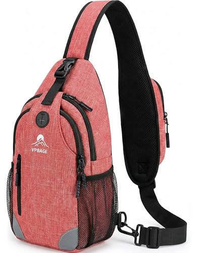 Sling Backpack for Women & Men, Crossbody Travel Bag with Water Bottle Holders, 17 Pockets, Quick-Access Phone Pocket, Hidden Security Pocket, Fits 11" Tablet, for Daily Carry, Travel, Theme Parks - color: M-rosehip