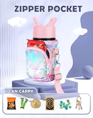 Miss Adola Water Bottle Carrier with Strap - Insulated Kids Water Bottle Holder for Boys Girls Bottle Bag for 10-18Oz - color: Pink Fishtail