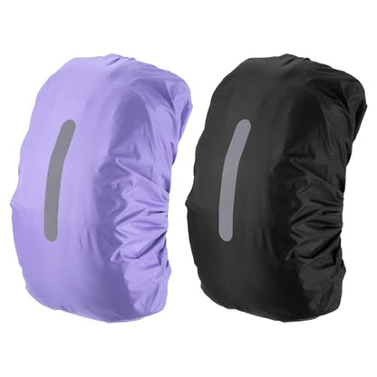 PATIKIL Waterproof Backpack Rain Cover, Non-Slip Backpack Cover with Vertical Reflective Strap Stay Dry - color: Black/Purple, size: M(40-50L)