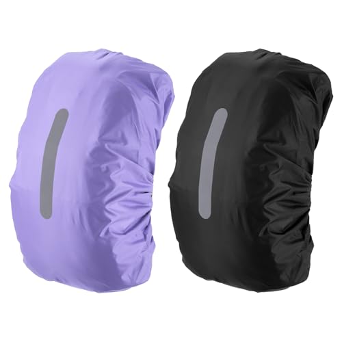 PATIKIL Waterproof Backpack Rain Cover, Non-Slip Backpack Cover with Vertical Reflective Strap Stay Dry - color: Black/Purple, size: L(55-65L)