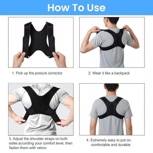 Adjustable Posture Corrector Brace for Men Universal Fit Upper Back, Shoulder & Clavicle Support, Helps Improve Posture & Relieve Neck, Shoulder & Back Pain (Patented Design)