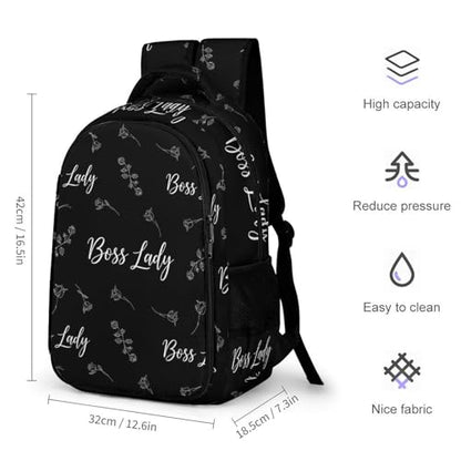 Business Laptop Backpack Rose Boss Lady White Black, Waterproof Travel Anti Theft Computer Bag with Water Bottle Pockets Gifts for Men Women - color: Pattern (341)