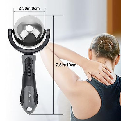 Catcan Cold Massage Roller Ball, Cold Therapy Relief, Portable Fitness Ice Roller Ball with Handle, Great Tool for Back/Neck Pain, Muscles Recovery and Inflammation - color: Black