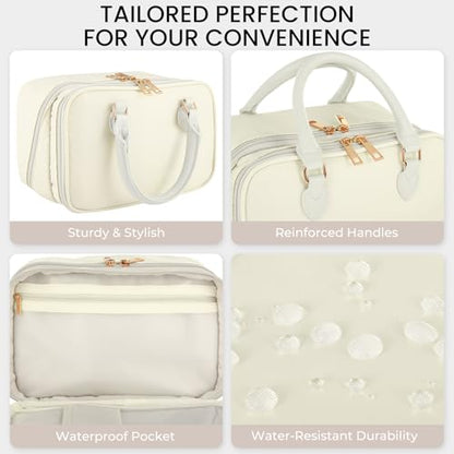 HauteHues Travel Makeup Bag for Women Stand Up Cosmetic Toiletry Case Beige - color: Beige