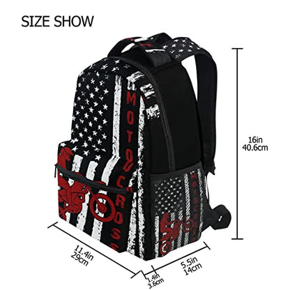 American Flag Motorcycle Backpack Dirt Bike School Bookbag College Shoulder Bag Travel Hiking Camping Daypack for Women Girls Men Boys - color: Motorcycle