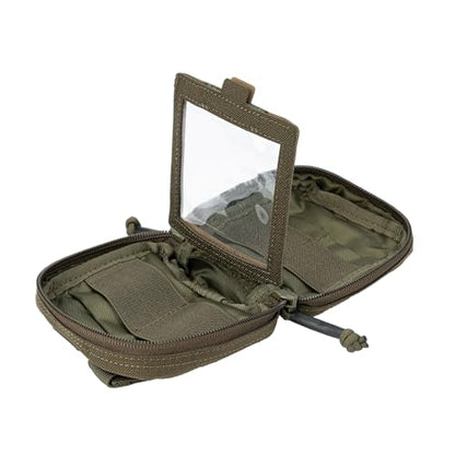 Small MED Kits Holder Duty Belt Gloves Pouch MOLLE Tactical Vest Nasal Spray Case Compact IFAK Carrier Backpack Wallet Cards Knife Gadgets Mini EDC Organizer Bag w/Removeable Clear ID Pocket - color: Ranger Green