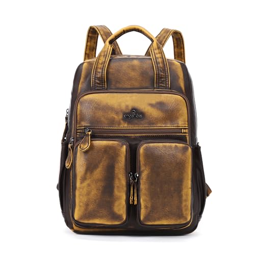 Angel Kiss Backpack Purse for Women Soft Washed Leather Multi Pocket Casual Travel Backpacks… - color: Brown