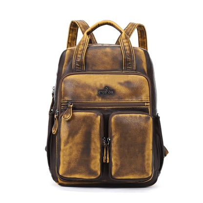 Angel Kiss Backpack Purse for Women Soft Washed Leather Multi Pocket Casual Travel Backpacks… - color: Brown