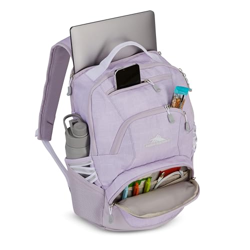 High Sierra Swoop Backpack, Lightweight Bookbag, Large Main Compartment + External Accessory Pockets, Separate Laptop Pocket, Dual Water Bottle Pockets, Fits most 17” Laptops, 30L Capacity, Orchid - color: Orchid Heather