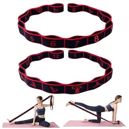 2PCS Elastic Yoga Stretching Strap with 12 Loops Stretch Resistance Exercise Bands for Yoga,Pilates,Dance,Rhythmic Gymnastics,Physical Therapy,Ballet Couple Style - color: Black,Black