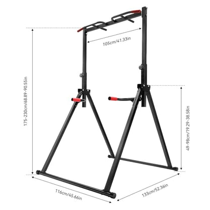 Freestanding Pull Up Bar, Adjustable Height Dip Station, Carbon Steel Power Tower, Parallel Bars, 440lbs Capacity, PVC Grip, Foldable, for Home Gym, Calisthenics, Strength Training