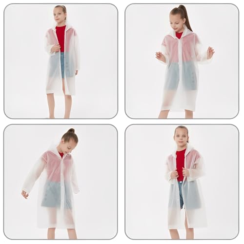Rain Ponchos Raincoats for Kids, Reusable Boys Girls Rain Jackets Emergency with Hood for Family Disney Travel Outdoor - color: A-white