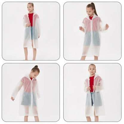 Rain Ponchos Raincoats for Kids, Reusable Boys Girls Rain Jackets Emergency with Hood for Family Disney Travel Outdoor - color: A-white