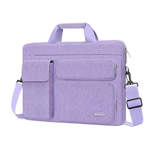 MOSISO Laptop Shoulder Bag 15.6 inch, 15-15.6 inch Computer Bag Compatible with MacBook Pro 16 inch, HP, Dell, Lenovo, Notebook with 2 Raised&1 Flapover&1 Horizontal Pocket&Handle&Belt, Purple - color: Purple, size: 16 inch