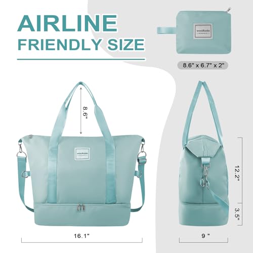 WOOMADA Weekender Bag for Women, Travel Duffel Bags with Shoe Compartment & Wet Pocket, Personal Item Bag for Airlines - color: Blue