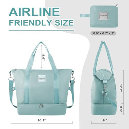 WOOMADA Weekender Bag for Women, Travel Duffel Bags with Shoe Compartment & Wet Pocket, Personal Item Bag for Airlines - color: Blue