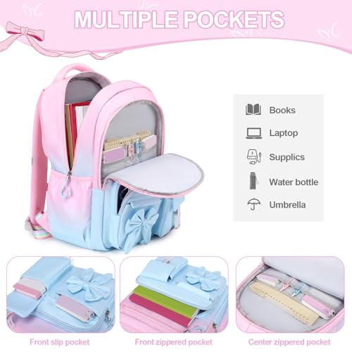 DIGOBAY Backpack for Girls, 3PCS Girls Backpack for School with Lunch Bag Pencil Case, Cute Kids Teens Bookbag for Kindergarten Elementary Preschool Middle School - color: Gradient Pink-blue