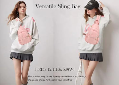 Xsecnua Small Crossbody Bag Convertible Mini Backpack for Women, Cross Body Sling Bag Sling Backpack for Travel Daypack - color: Pink