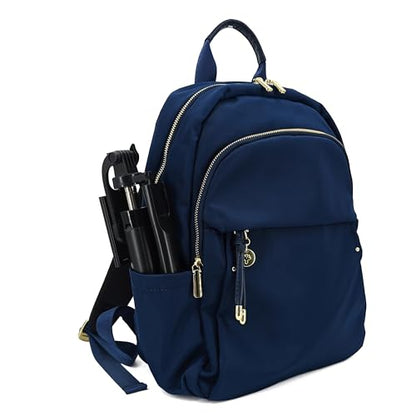 M-ioi-M Small Backpack Purse for Women, Fashion Nylon Daypack with Gold Hardware, Lightweight Water-Resistant Casual Commuting Bag for Work, College, City Walks, Fits up to 12" Tablet(Navy Blue,Small) - color: Navy Blue,small