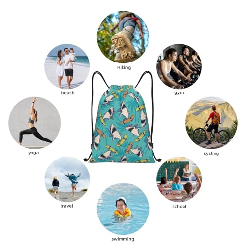 Gianlaima Surf Whale Shark Ocean Nautical Skateboard Palm Drawstring Bags Backpack Bag Sport Gym Sack String Bag Yoga Dance Travel Bag For Men Women - color: Black29