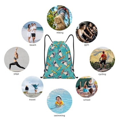 Gianlaima Surf Whale Shark Ocean Nautical Skateboard Palm Drawstring Bags Backpack Bag Sport Gym Sack String Bag Yoga Dance Travel Bag For Men Women - color: Black29