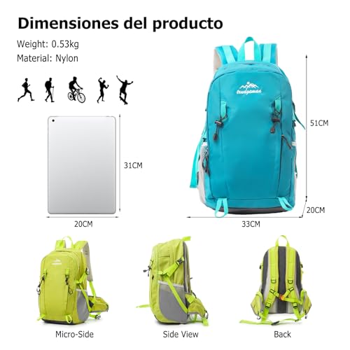 30L Hiking Backpack with Hydration Compartment Water Resistant Outdoor Daypack with Breathable Back System Rucksack for Camping Travel Daily Use Blue - color: Blue