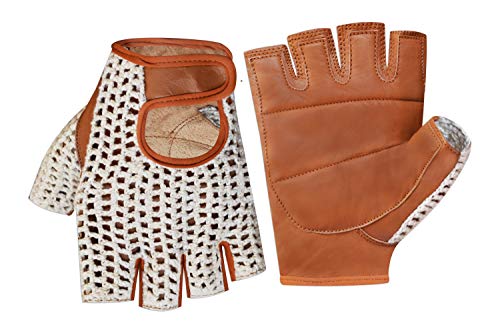 Retro Leather Crochet Cycling Gloves - Classic Tan - size: X-Small