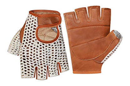 Retro Leather Crochet Cycling Gloves - Classic Tan - size: XX-Large