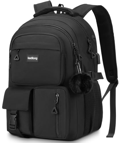 kadilong 17.3 Inch Cute School Backpack for Women,Bookbag Middle High School Bags Teen Girls,Knapsack Back Pack Stuff for College Student,Black - color: Black, size: 17,3 inch