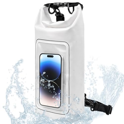 Waterproof Dry Bag 2L, IPX8 Roll Top Waterproof Belt Bag with Clear Phone Window, Phone Pouch Water Protector, Boat & Kayak Accessories, Essentials for Cruise Camp Swim Beach Fish Travel (White) - color: White dry bag 2L
