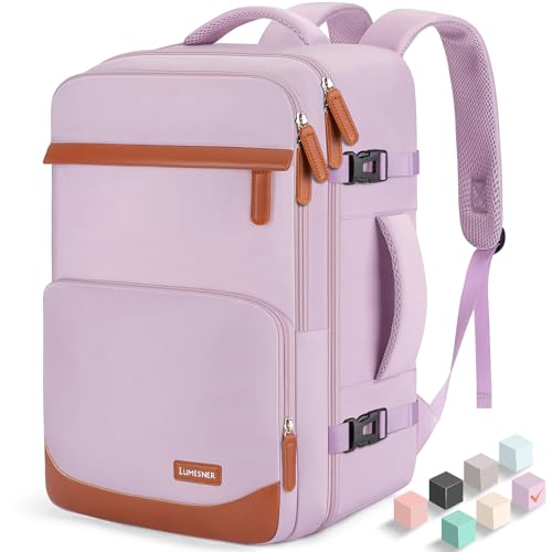 40L Travel Backpack with USB Charging Port, Water-Resistant Carry On Backpack for Men Women, Business Laptop Backpack for Trips & Commutes, Fits 15.6/17.3 Inch Laptop - color: Purple, size: Large
