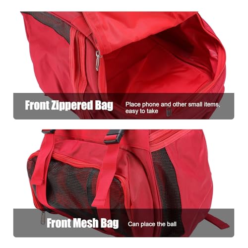 Zunate Large Capacity Sports Backpack, Oxford Cloth Bag with Laptop Compartment and Ventilated Mesh Pockets for Football Basketball Gear in Red, 40 X 30 X 25cm - color: Red