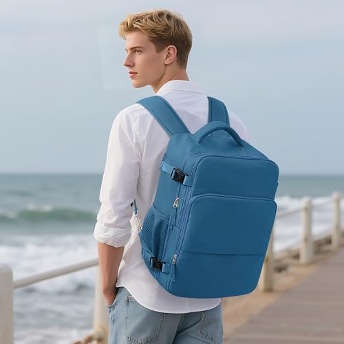 Sinaliy Travel laptop Backpack for Men Women, Personal Item Size Flight Approved, 16 Inch Laptop Bag with Multi-Pockets, College Computer Bag, Waterproof Carry On Backpack Casual Daypack Backpack - color: Deep Blue, size: Large