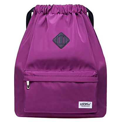 KAUKKO Drawstring Sports Backpack Gym Yoga Bag Shoulder Rucksack for Men and Women(1031-2-PURPLE) - color: Nylon Purple