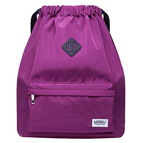 KAUKKO Drawstring Sports Backpack Gym Yoga Bag Shoulder Rucksack for Men and Women(1031-2-PURPLE) - color: Nylon Purple