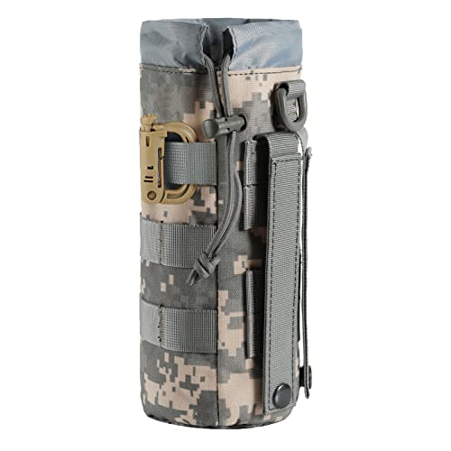 FRTKK Tactical MOLLE Water Bottle Pouch with Drawstring Open Top & Mesh Bottom, Military Water Bottle Holder Bag Sports Travel Hydration Carrier - color: ACU-1 pack