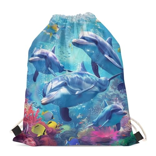 Upetstory Adorable Dolphin Drawstring Backpack Gym Sack Pack Outdoor String Bag Cinch String Bags for Women Girls Kids Boys Travel Holiday Bags Home Beach Picnic Storage Pouch - color: 1 Dolphin