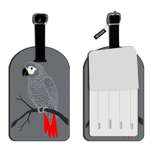 African Gray Parrot - Bird Luggage Tag Suitcase Carry-On ID Leather Travel Bag Label Suitcase Luggage ID Tag - 1 pack - color: Xlp-au-0045