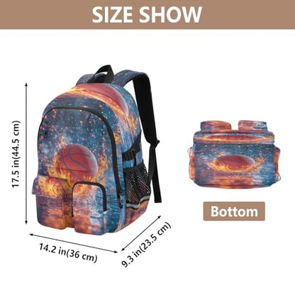 Bolaz Basketball Flame Splash Travel Backpack 14 Inch Laptop Computer Bag Sturdy School Bag College Bookbag