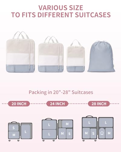 Narwey 6 Set Compression Packing Cubes for Travel, Lightweight Expandable Luggage Organizer Bags, Durable Space Saver Bags (Grey) - color: Grey