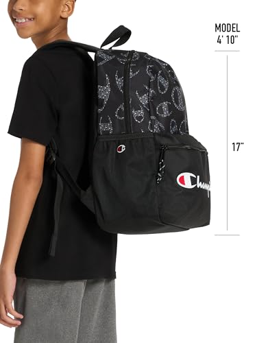 Champion Kids' Merit Backpack with Padded Straps, Water Bottle Pocket and Laptop Compartment for Daily Use, Navy/Champion Red, One Size - color: Navy/Champion Red