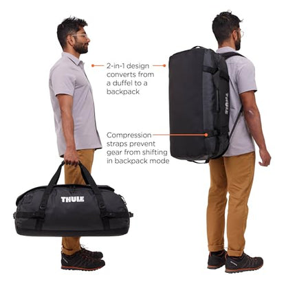 Thule Chasm Duffel bag, Weather-resistant materials, Easy packing, Converts to backpack, Internal pockets, Travel-ready - color: BLACK, size: 70L