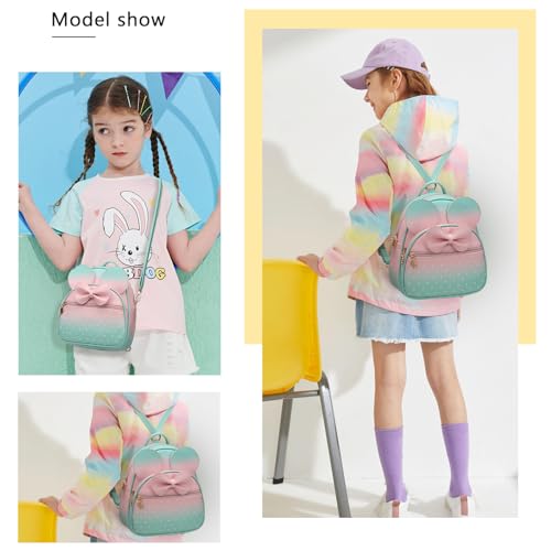 KL928 Girls Mini Backpack Bowknot Polka Dot Cute Small Daypacks Convertible Shoulder Bag Purse for Women - color: Light Pink#apple Green