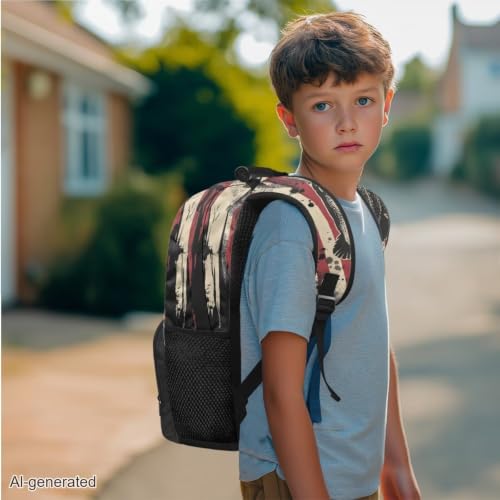 School Backpack Set with Lunch Box Pencil Case 3 In 1 American Flag Fish School Bag Bookbag for Boys Girls Lager Capacity Student Daypack - color: American Flag Fish
