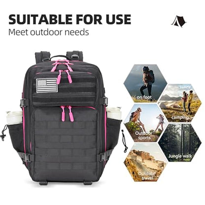 Lovelinks21 45L Tactical Assault Backpack 3 day assault pack with Molle Waterproof backpack Rucksack for Tactical Backpacks (Black Rose) - color: Black Rose
