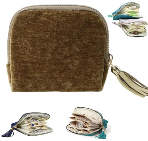 Travel Jewelry Case, Small High-End Large-Capacity Tassel Storage Bag Gifts for Women, Pouch Bags with Zipper, Velvet Jewelry Organizer Storage Bag for Bracelet Rings Earring (Matcha) - color: Matcha