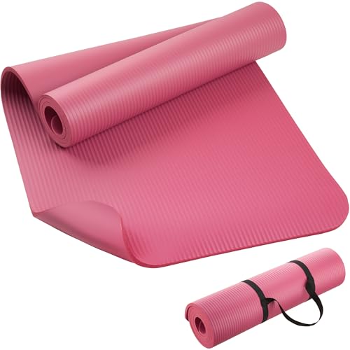 KEEP Extra Thick NBR Yoga Mat for Women & Men, 10mm Thick, 72”x24” Large Exercise Mat with Non-Slip Workout Mat for Yoga, Pilates, Stretching, Meditation – Wide & Cushioned Fitness Mat - color: pink